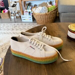 White Sneakers with Rainbow Platform